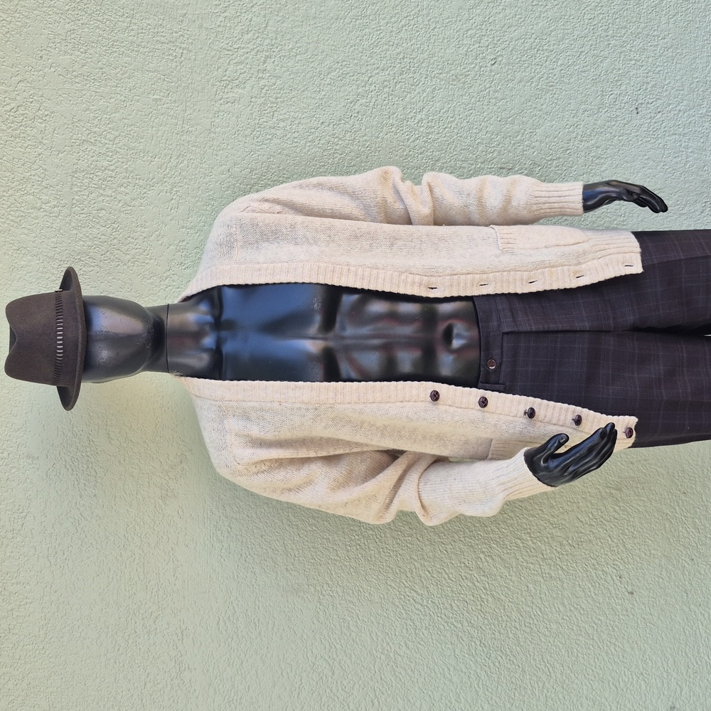 Ardsley Men's Vintage 90's Pure Shetland Wool Cream Knit Cardigan Sweater